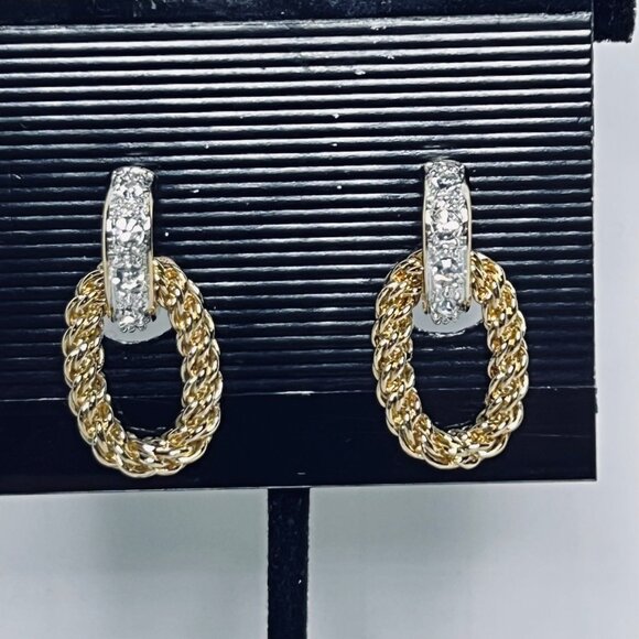 Kenneth Jay Lane Gold Tone And Clear Rhinestone Pierced Earrings (5986) - Picture 2 of 11